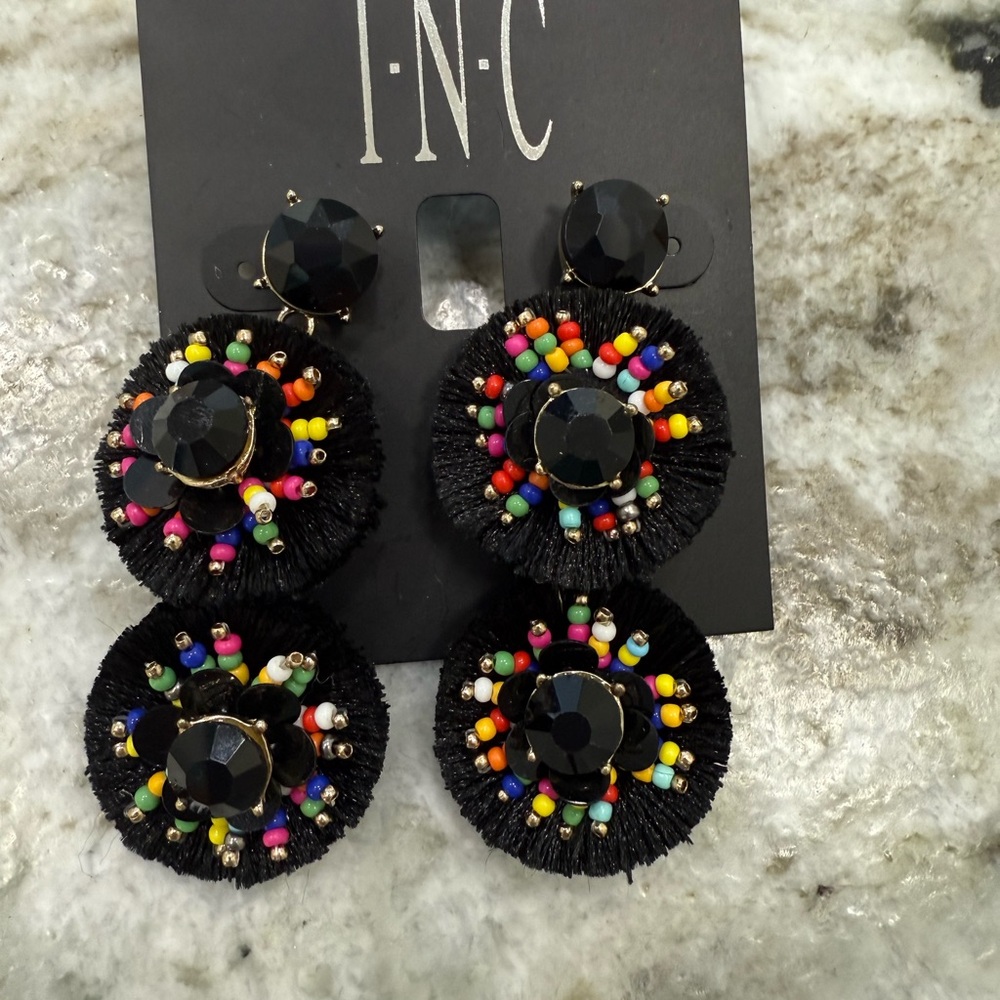INC International Concepts Black Multicolor Beaded Earrings